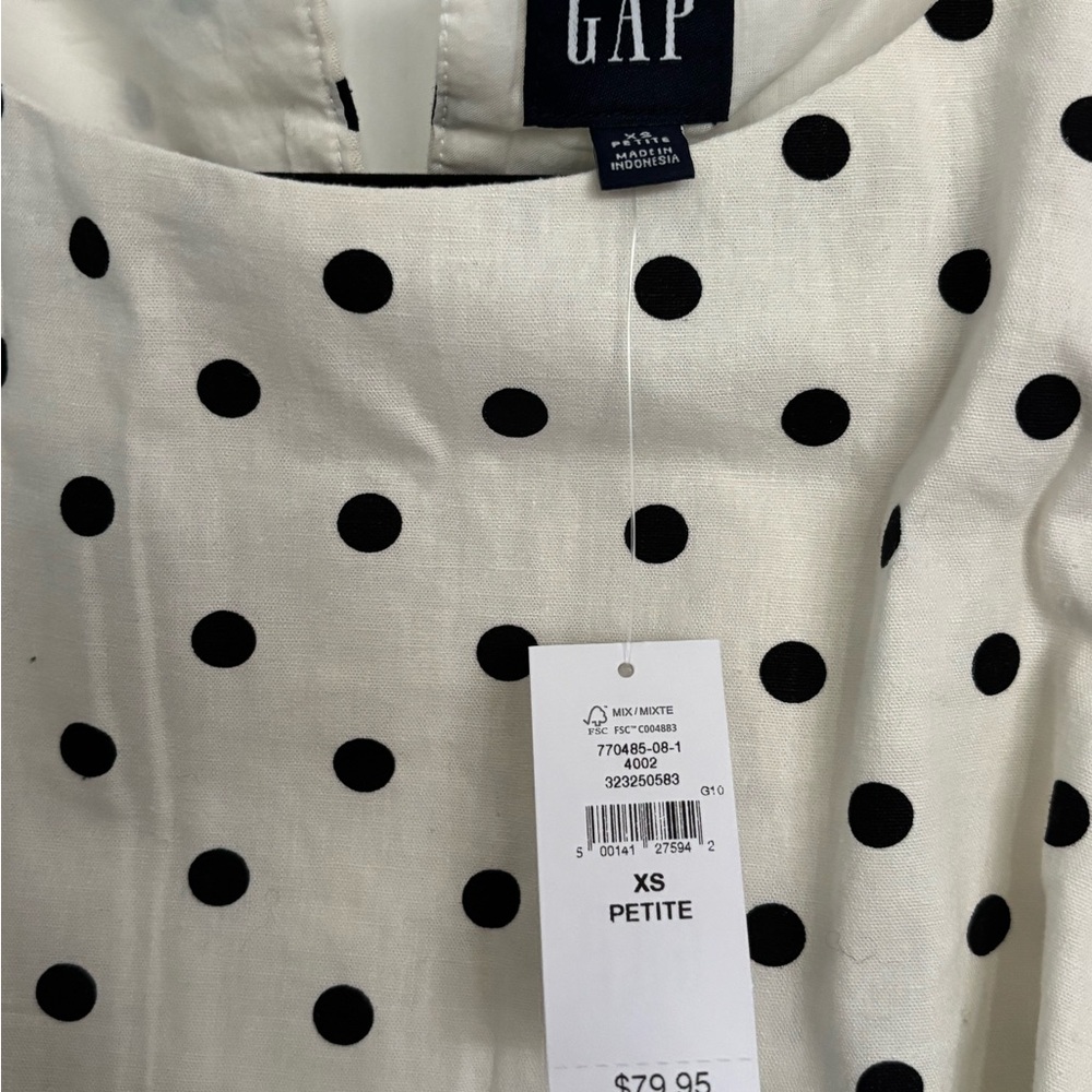 Gap Polka Dot Shift Dress - White with Black Dots, XS Petite - Picture 2 of 3